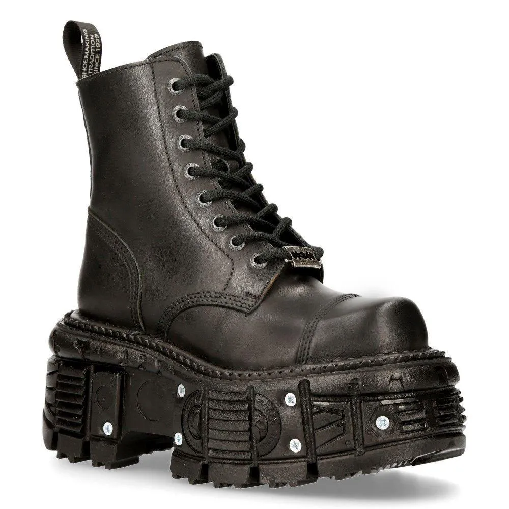 Boots | New Rock Unisex Leather Combat Platform Boots- TANK083-C1 | New Rock