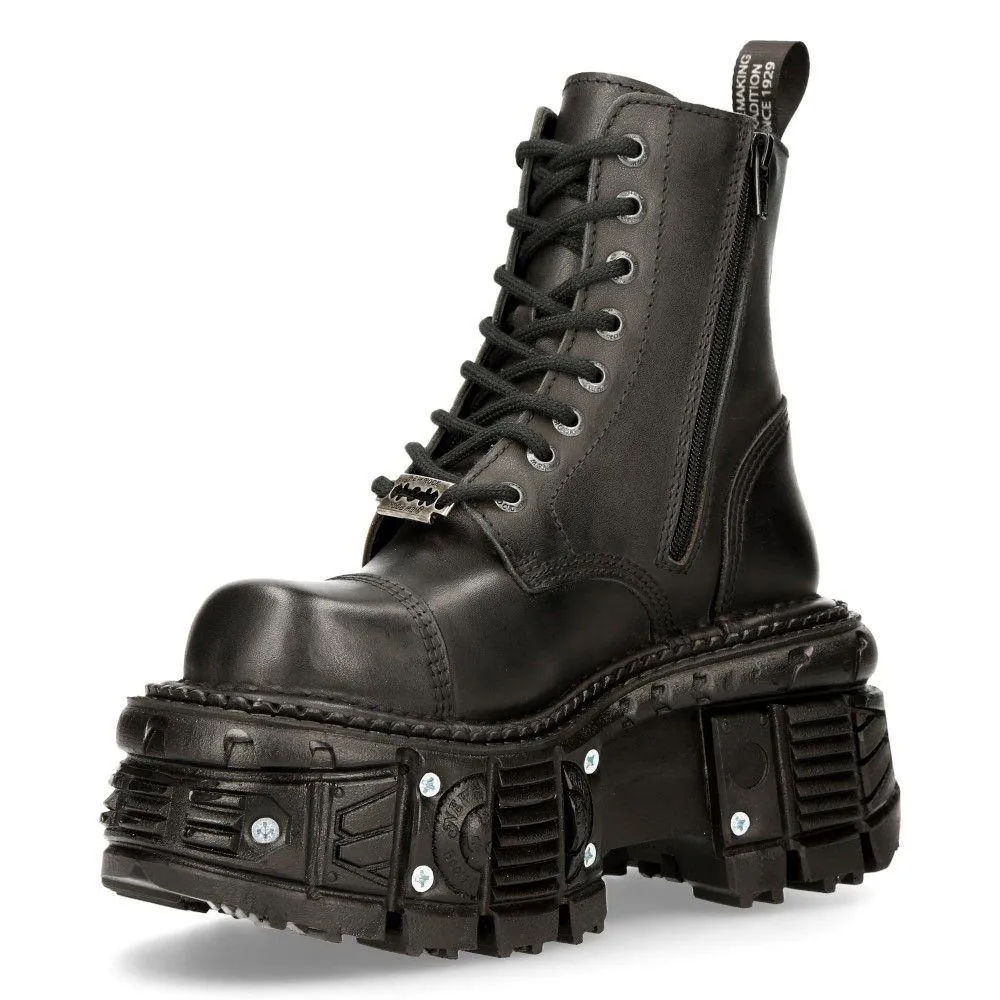 Boots | New Rock Unisex Leather Combat Platform Boots- TANK083-C1 | New Rock